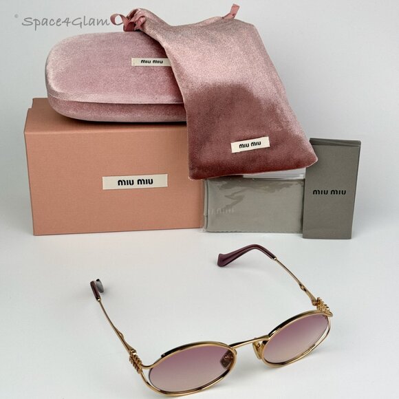 Miu Miu Women Sunglasses Gold Brown Gradient Violet Oval MU52YS 5AK06S BRAND NEW main image 4